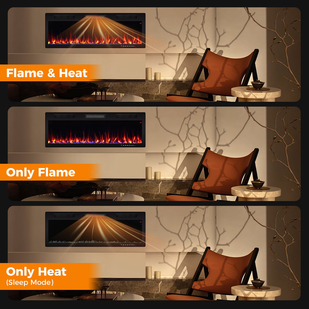 Electric Fireplace 40/50/60 Inches Recessed and Wall Mounted for 2' x 6' Stud-50 inches