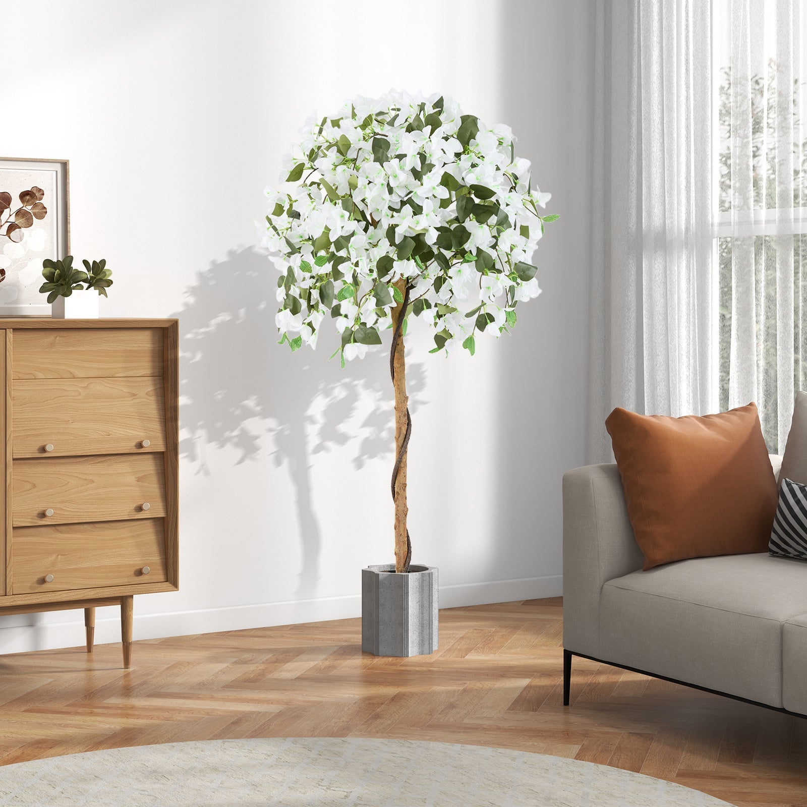4.5 Feet Artificial Azalea Tree with Cement Pot-White
