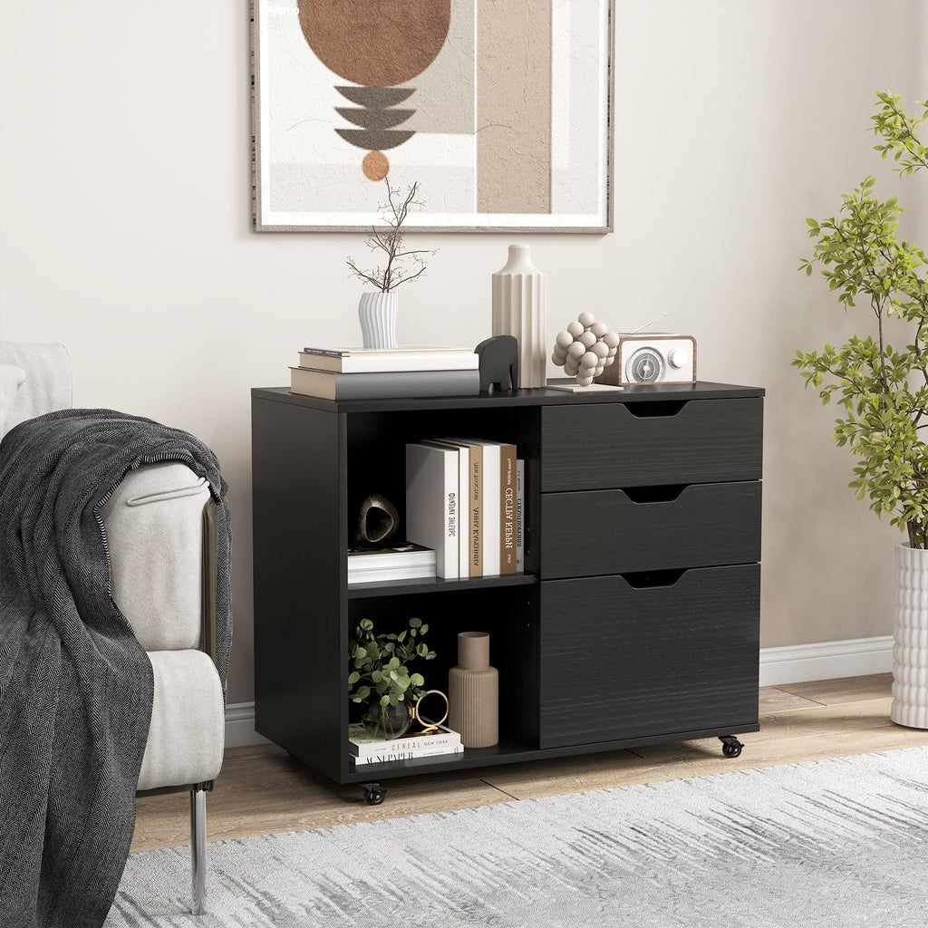 3-Drawer File Cabinet with Adjustable Shelf and Wheels for Letter-Black