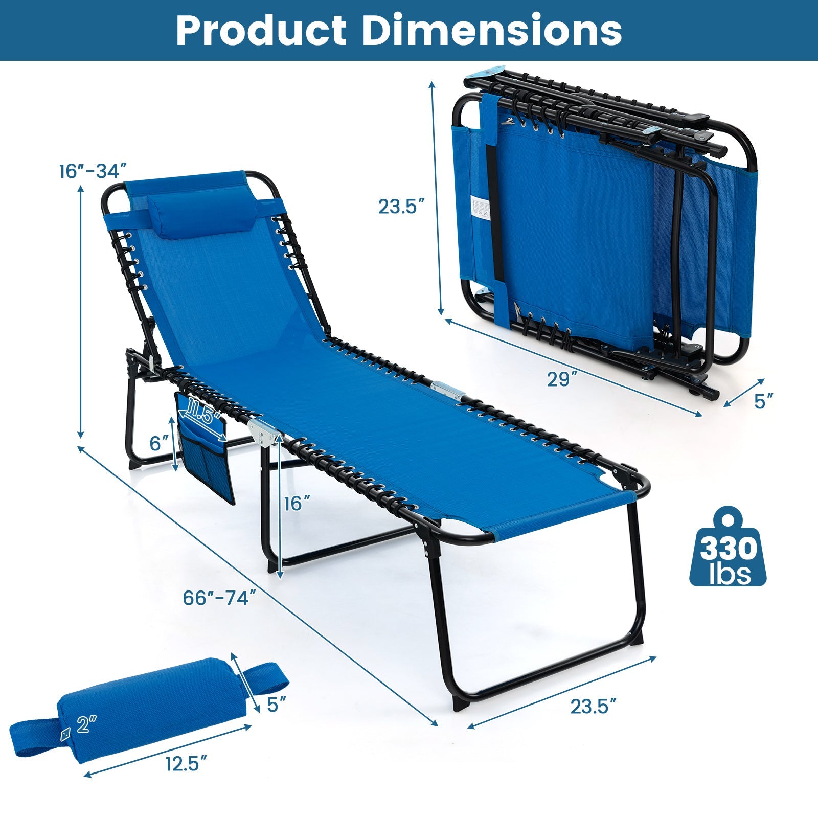 Foldable Recline Lounge Chair with Adjustable Backrest and Footrest-Blue
