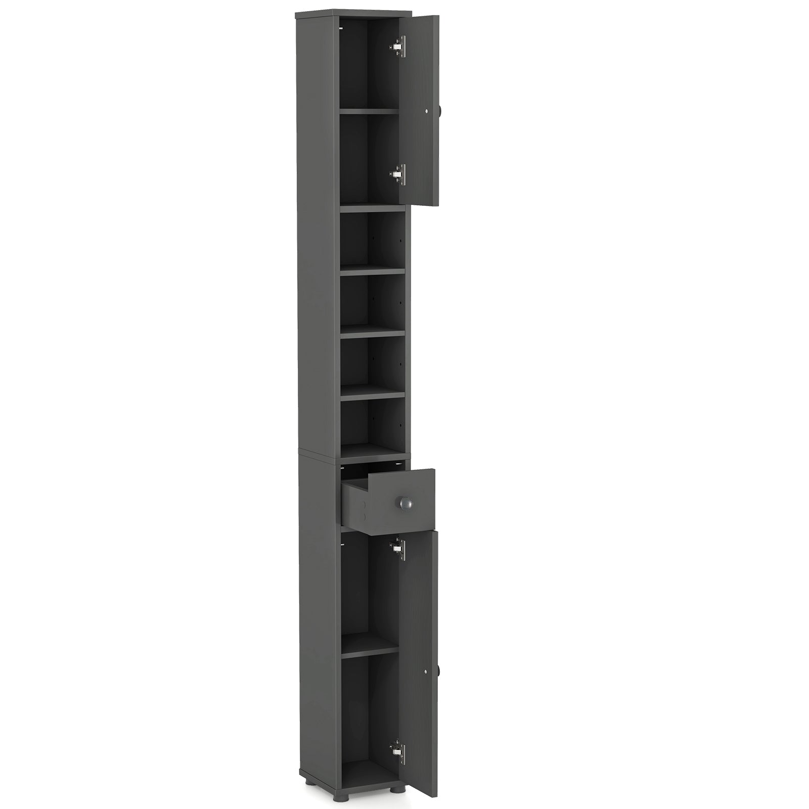 Freestanding Slim Bathroom Cabinet with Drawer and Adjustable Shelves-Gray