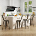 Set of 4 Bar Height Chairs Stackable Metal Bar Stools with Removable Backrest-Gun