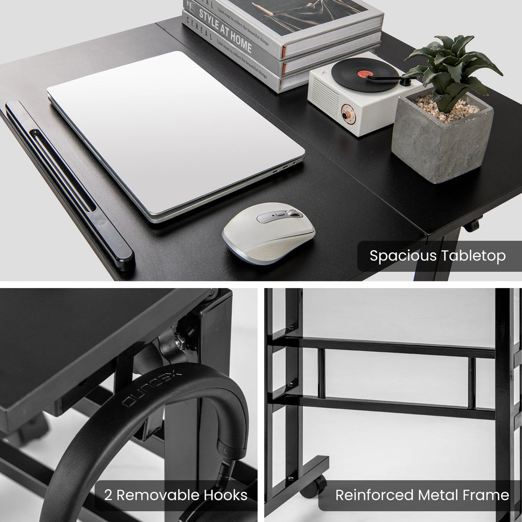 Height Adjustable Mobile Standing Desk with Rolling Wheels for Office and Home-Black