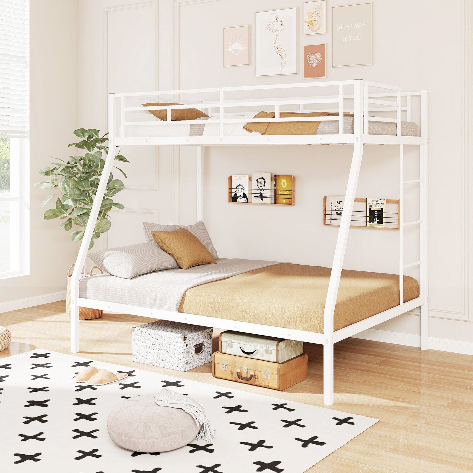 Space-saving Metal Slatted Bed Frame for Teens and Adults Noise-free No Box Spring Needed-White