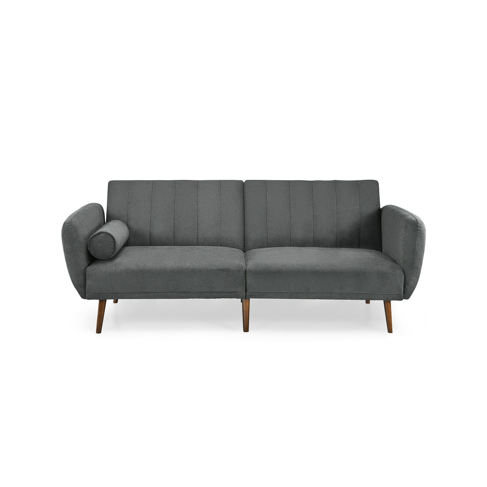Convertible Futon Sofa Bed Adjustable Couch Sleeper with Wood Legs-Gray