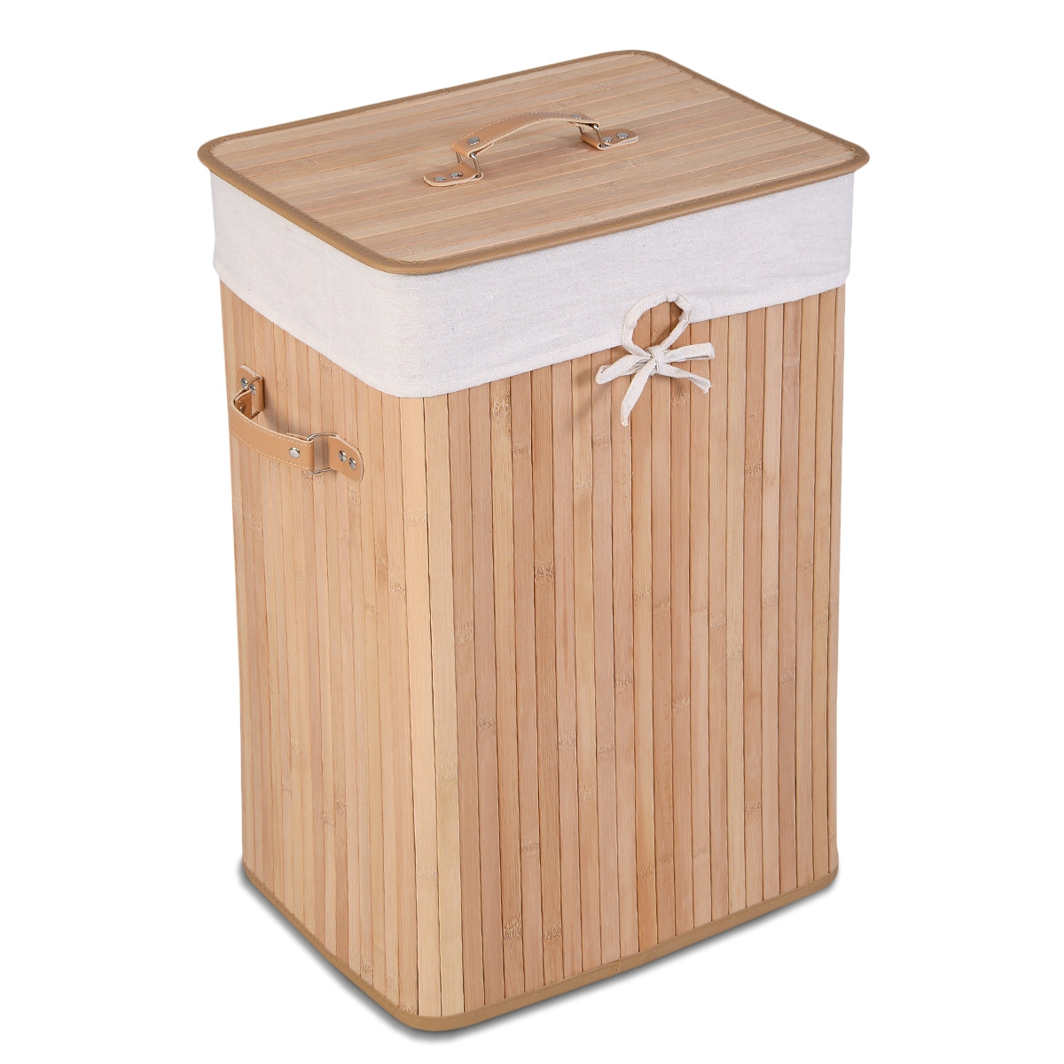 Rectangle Bamboo Hamper Laundry Basket Washing Cloth Bin Storage Bag Lid 3 color-Natural