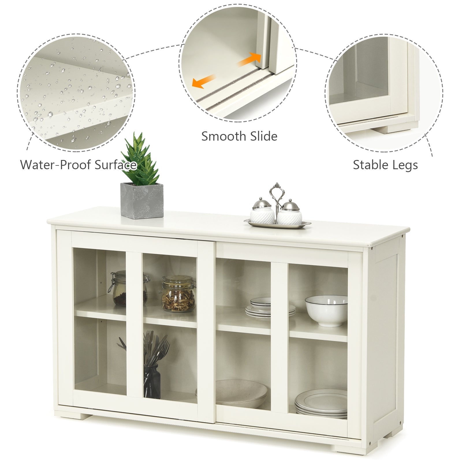 Sideboard Buffet Cupboard Storage Cabinet with Sliding Door-Antique White