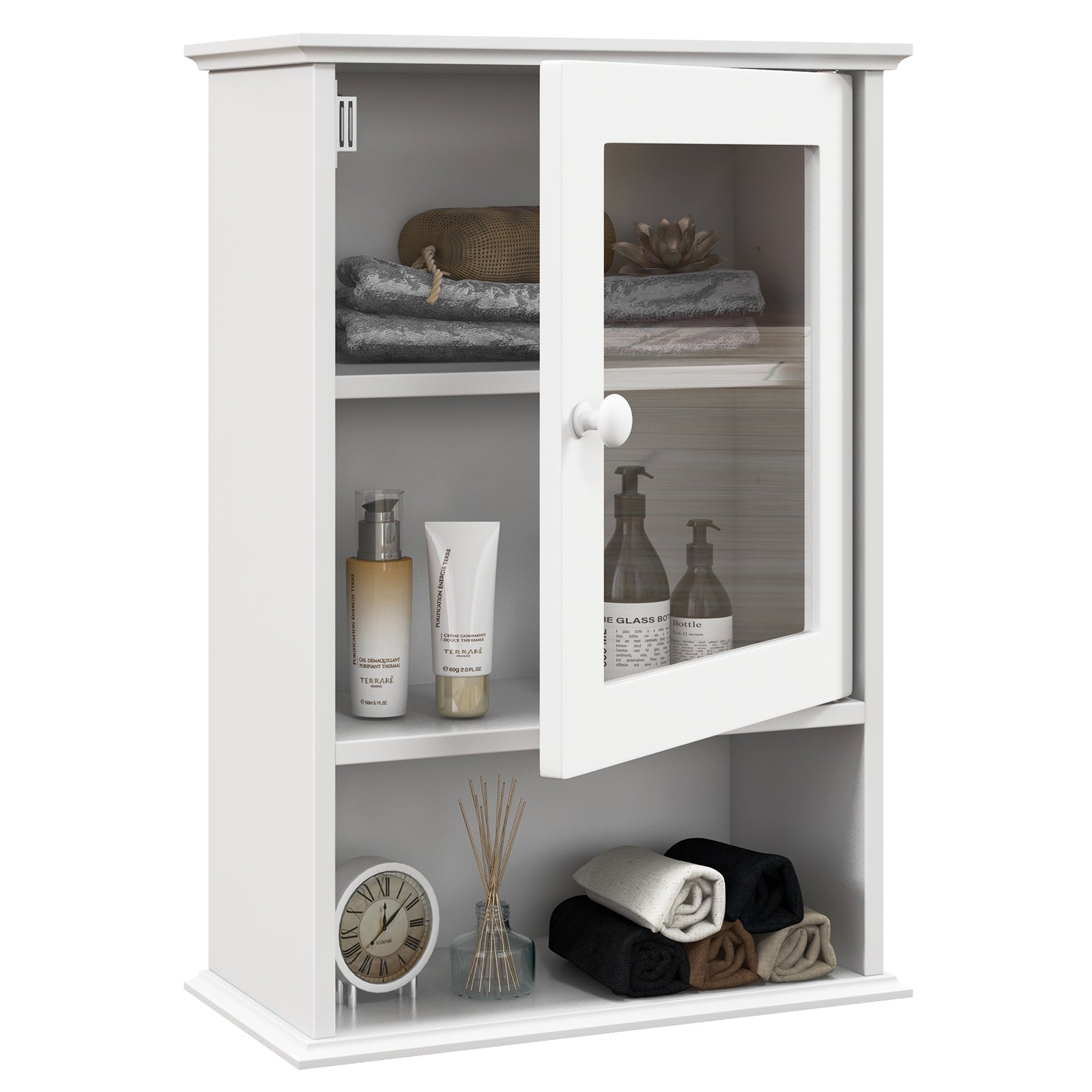 Bathroom Wall Mounted Adjustable Hanging Storage Medicine Cabinet-White