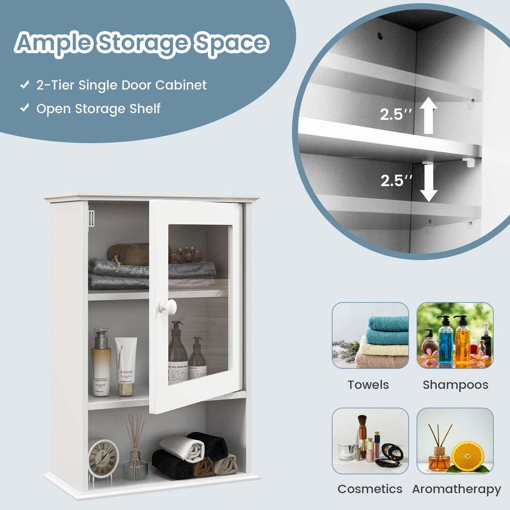 Bathroom Wall Mounted Adjustable Hanging Storage Medicine Cabinet-White