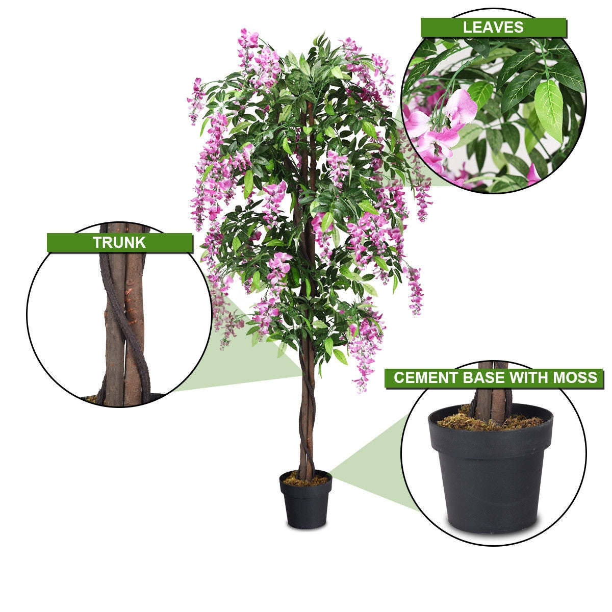 6-Feet Artificial Wisteria Silk Indoor-Outdoor Tree-1pieces