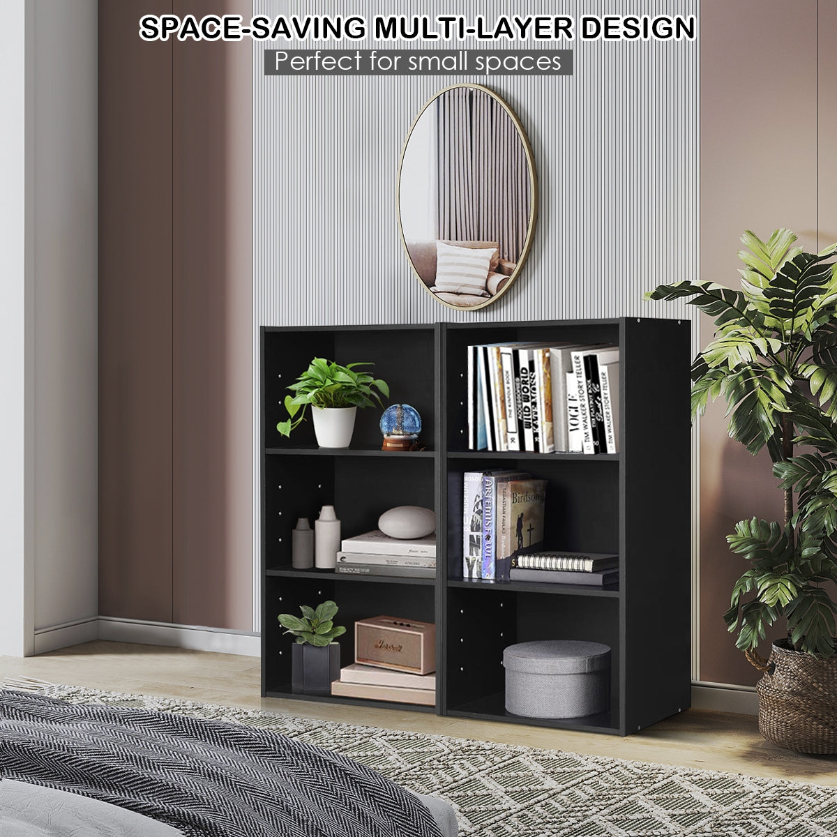 3 Open Shelf Bookcase Modern Storage Display Cabinet-Black