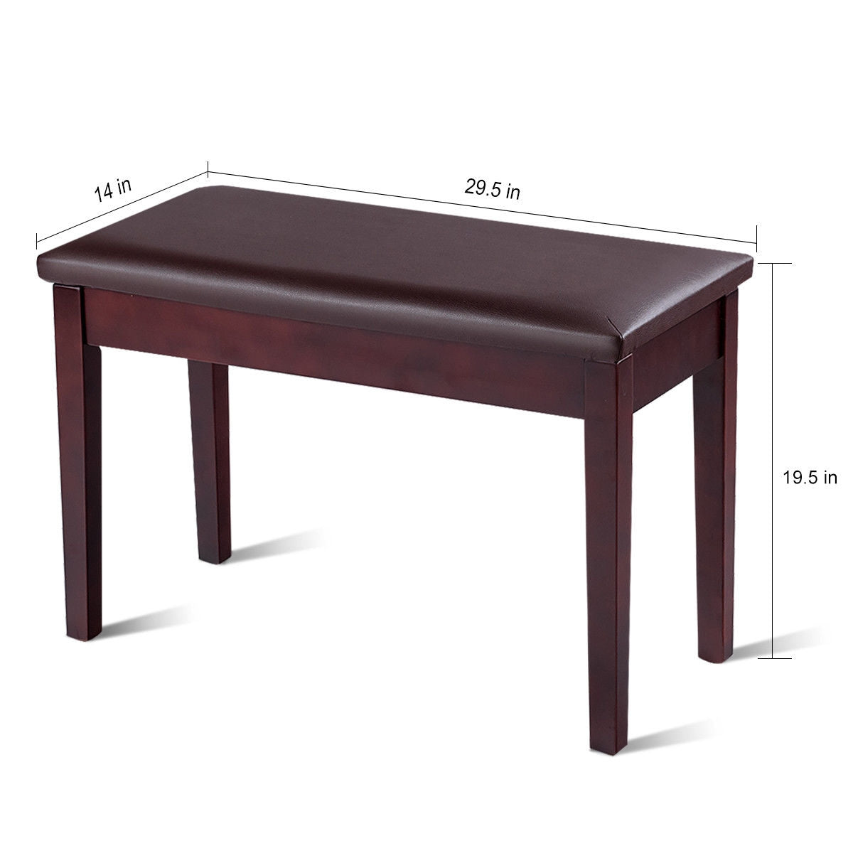 Solid Wood PU Leather Padded Piano Bench Keyboard Seat-Coffee