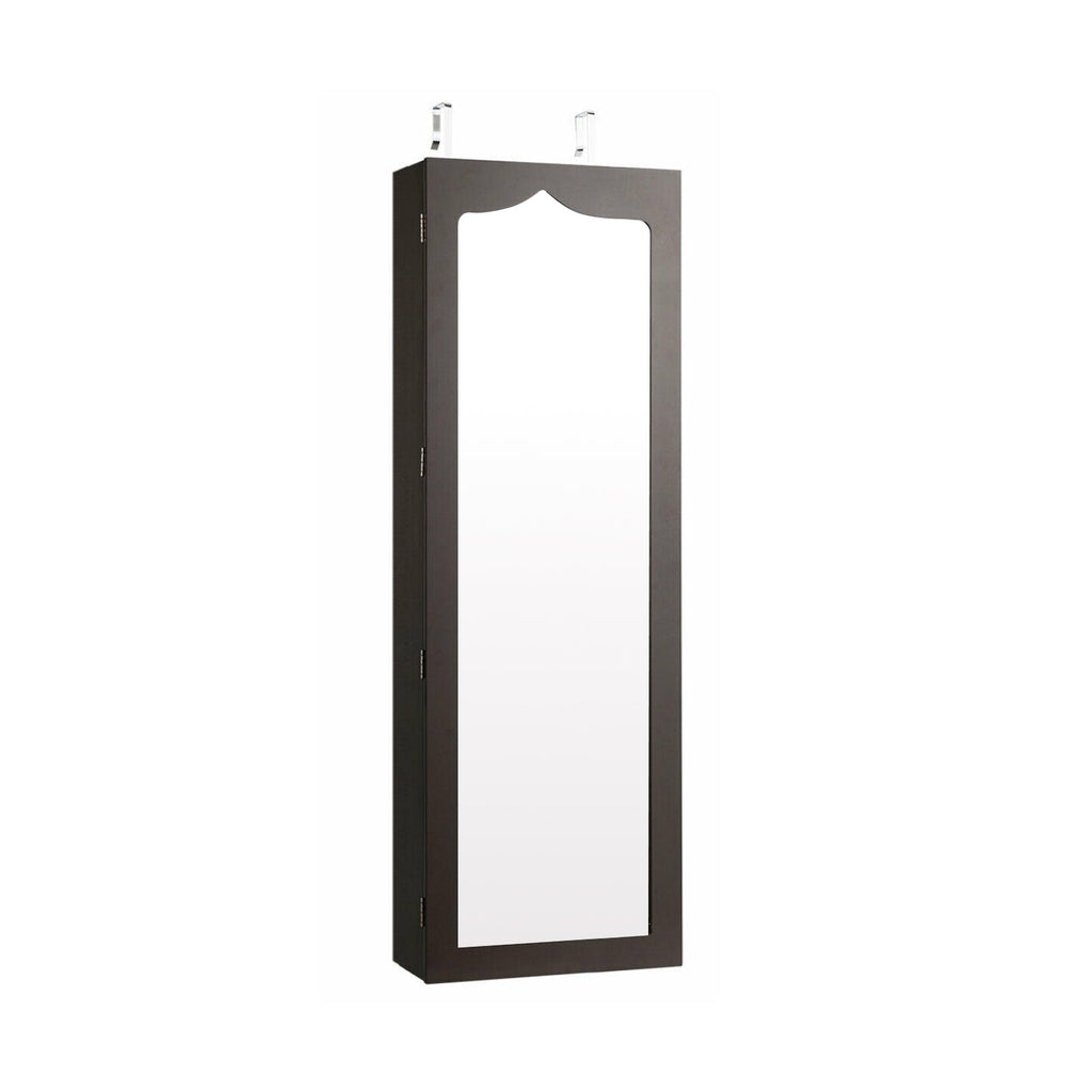 5 LEDs Lockable Mirror Jewelry Cabinet Armoire with 6 Drawers-Brown
