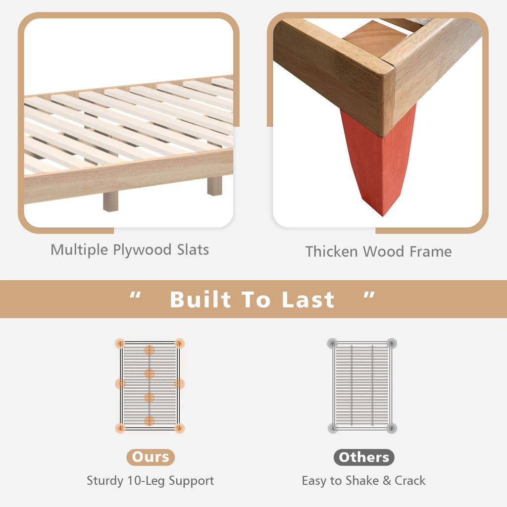 14 Inch Full Size Wood Platform Bed Frame with Wood Slat Support-Natural