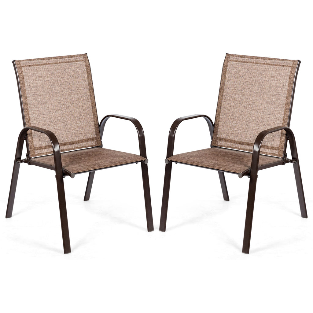 2 Pcs Patio Chairs Outdoor Dining Chair with Armrest-Brown