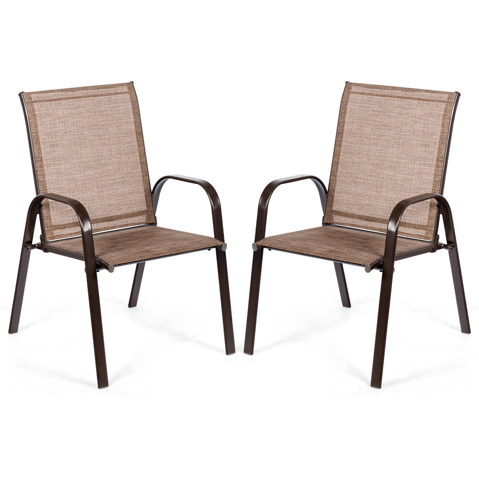 2 Pcs Patio Chairs Outdoor Dining Chair with Armrest-Brown