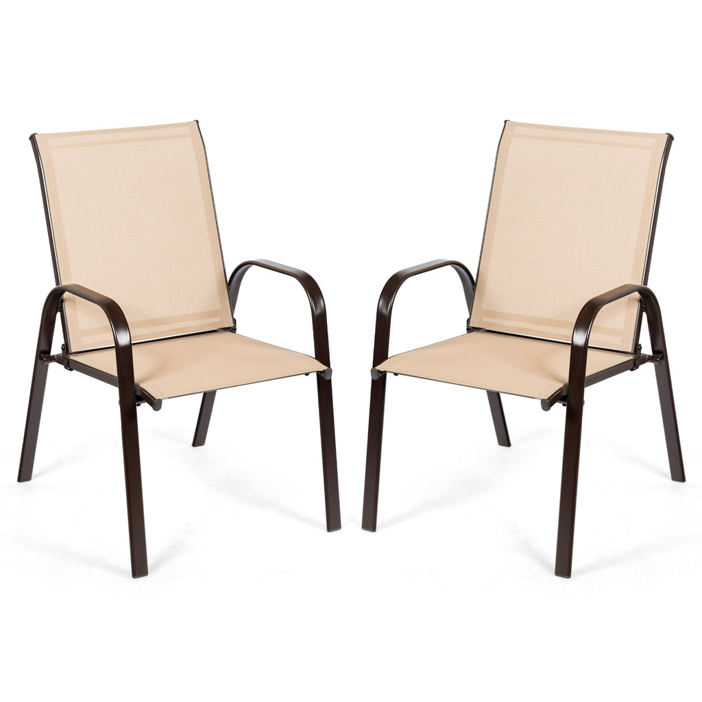 2 Pcs Patio Chairs Outdoor Dining Chair with Armrest-Beige