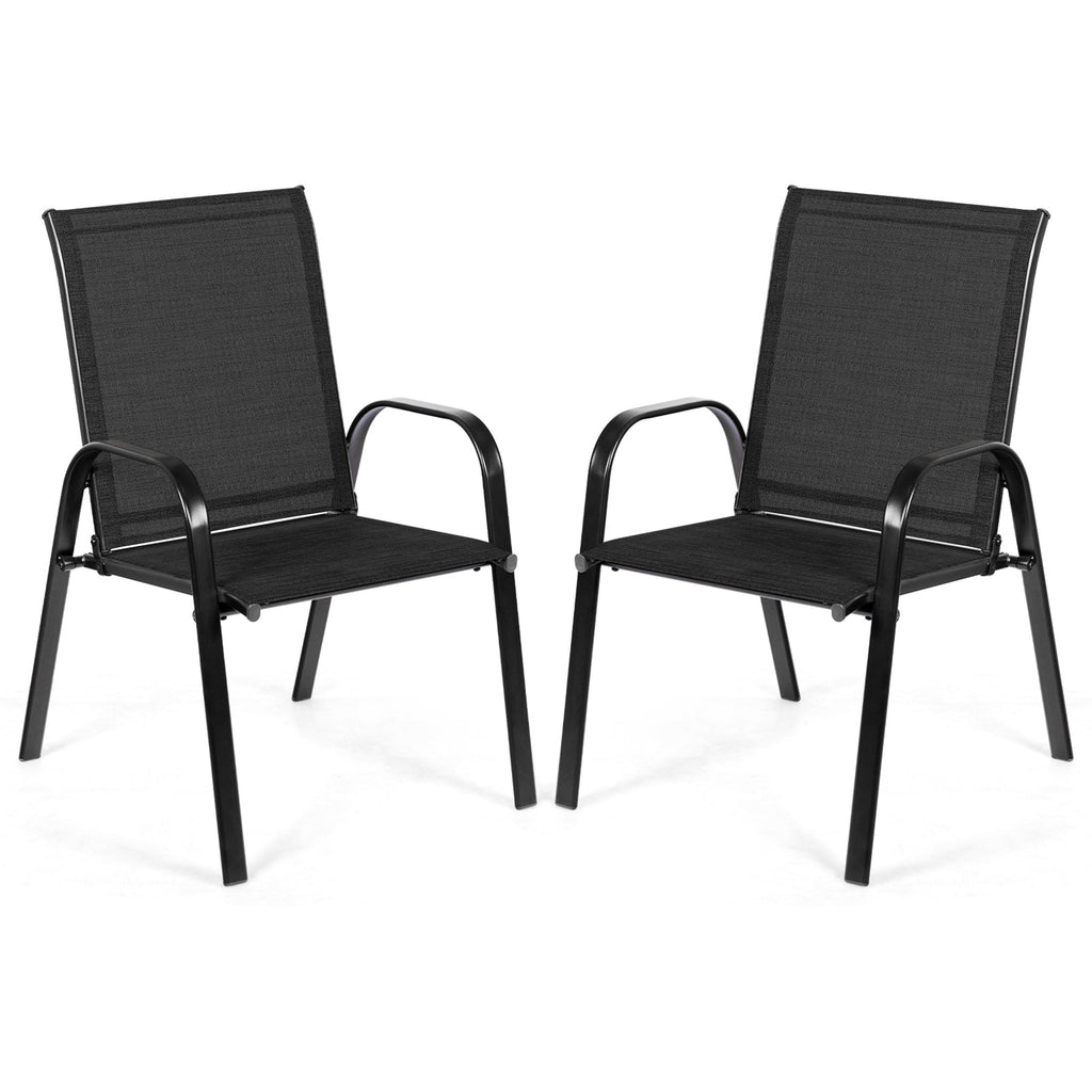 2 Pcs Patio Outdoor Dining Chair with Armrest-Black