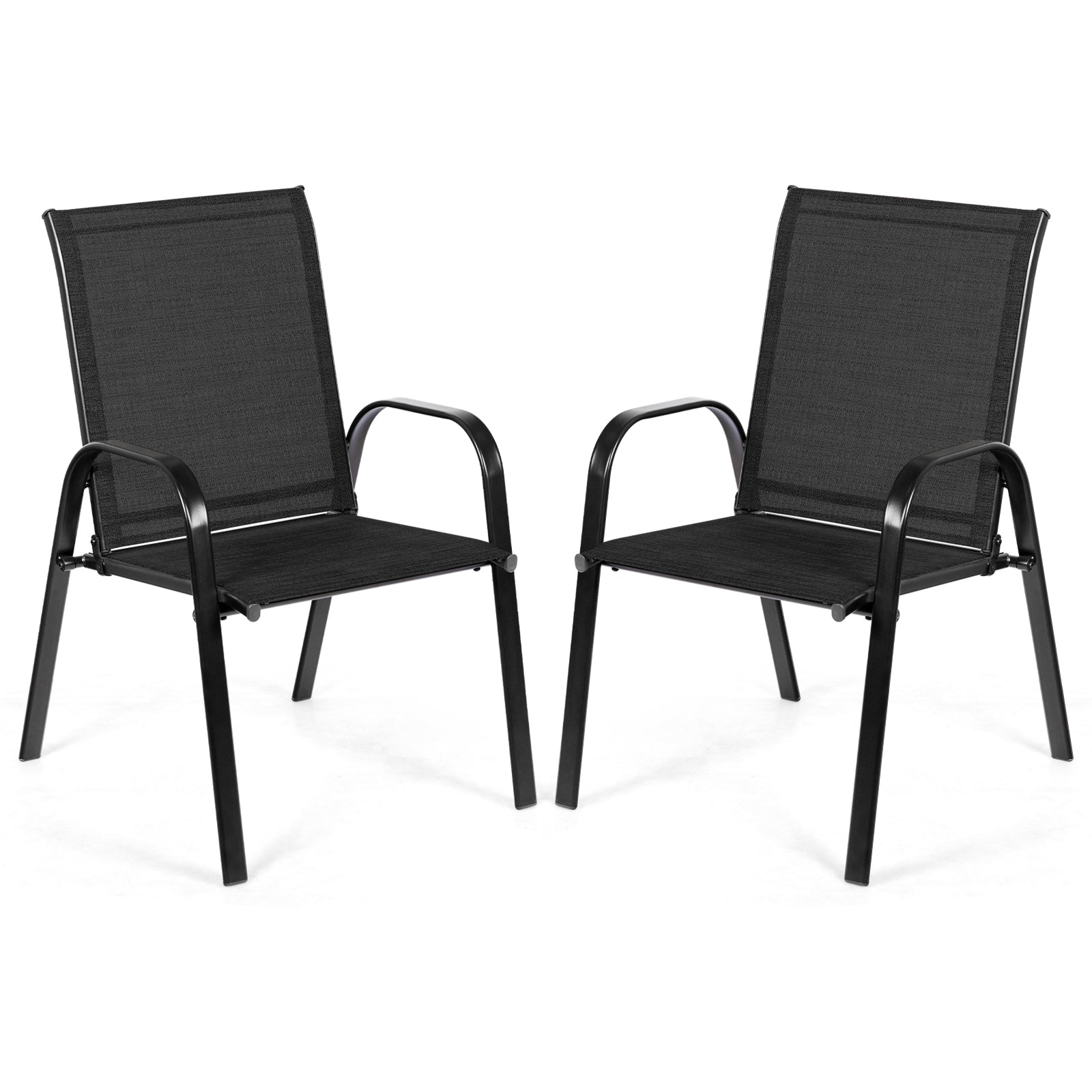 2 Pcs Patio Outdoor Dining Chair with Armrest-Black