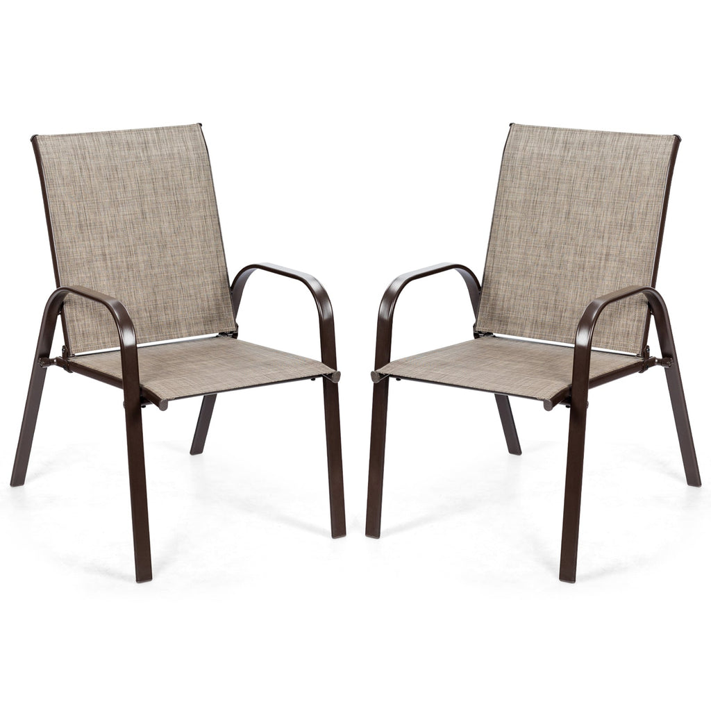 2 Pcs Patio Chairs Outdoor Dining Chair with Armrest-Gray