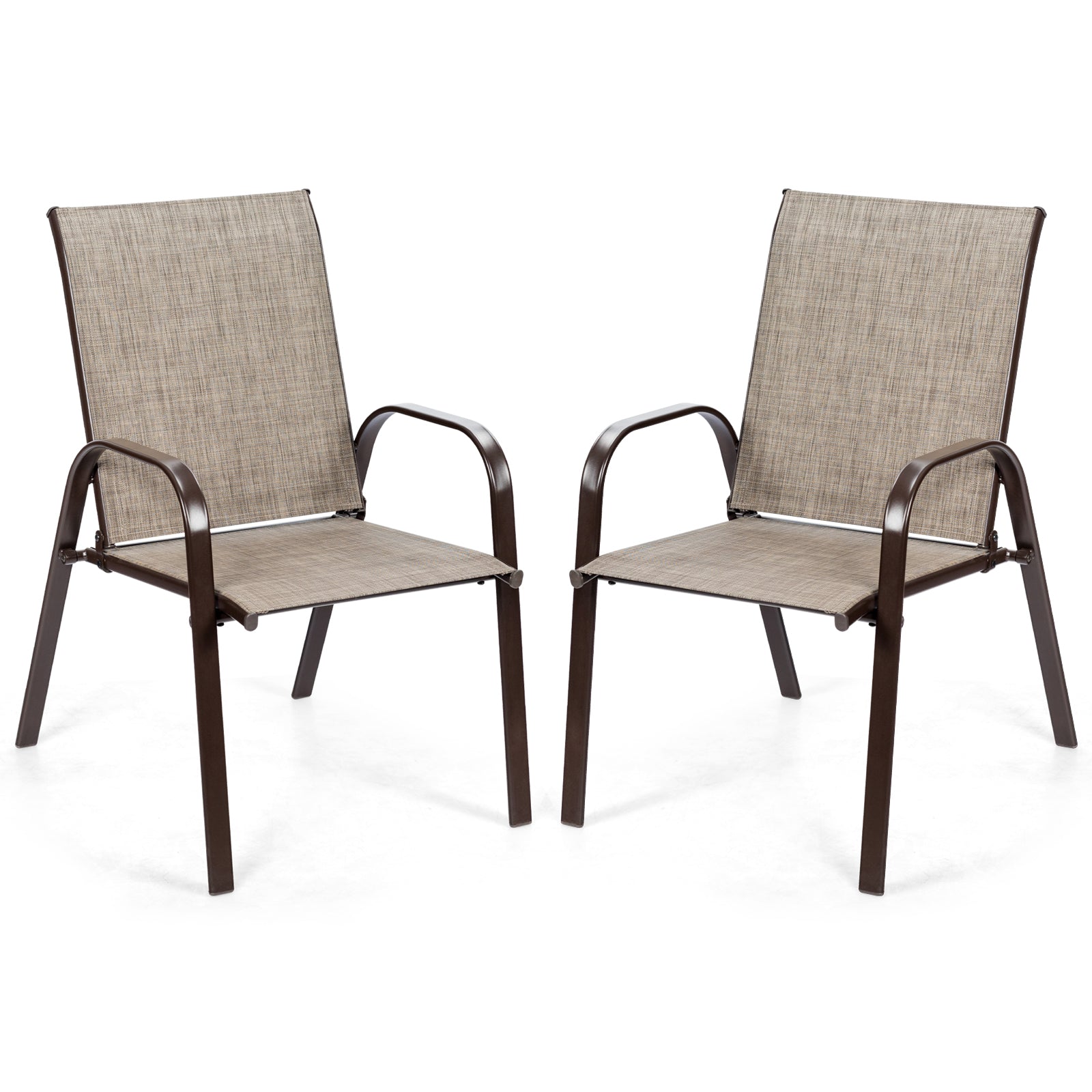 2 Pcs Patio Chairs Outdoor Dining Chair with Armrest-Gray