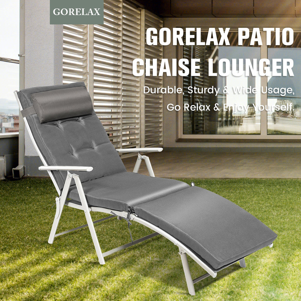 Adjustable Outdoor Lightweight Folding Chaise Lounge Chair with Pillow-Gray