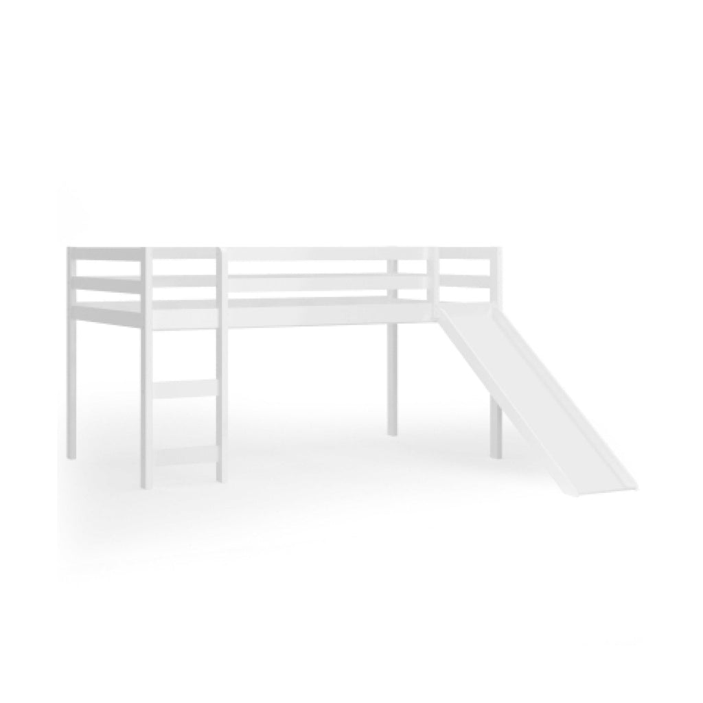 Twin Size Low Sturdy Loft Bed with Slide Wood-White