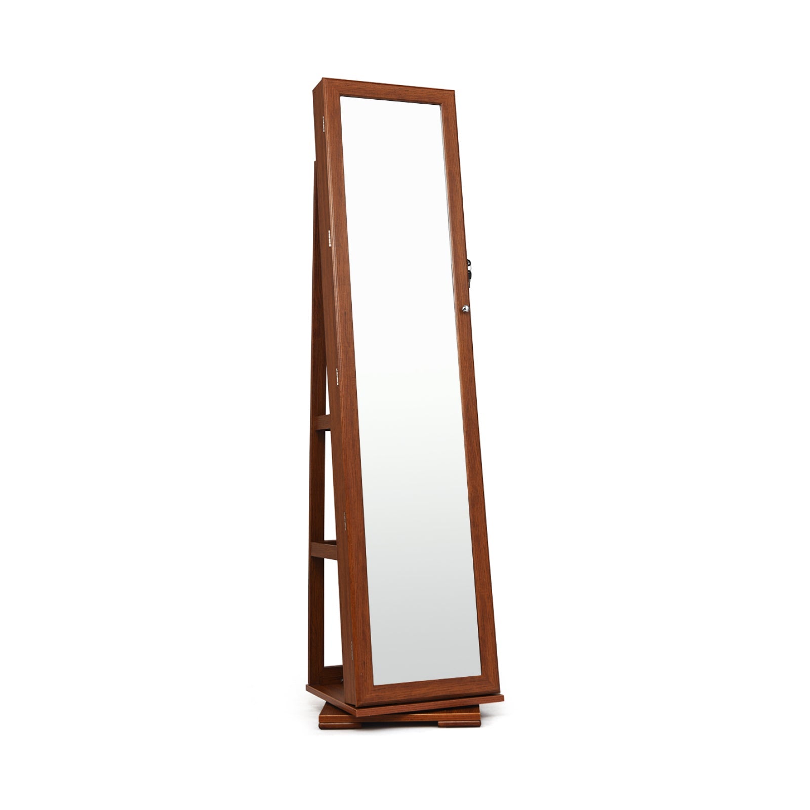 360° Rotatable 2-in-1 Lockable Jewelry Cabinet with Full-Length Mirror-Brown