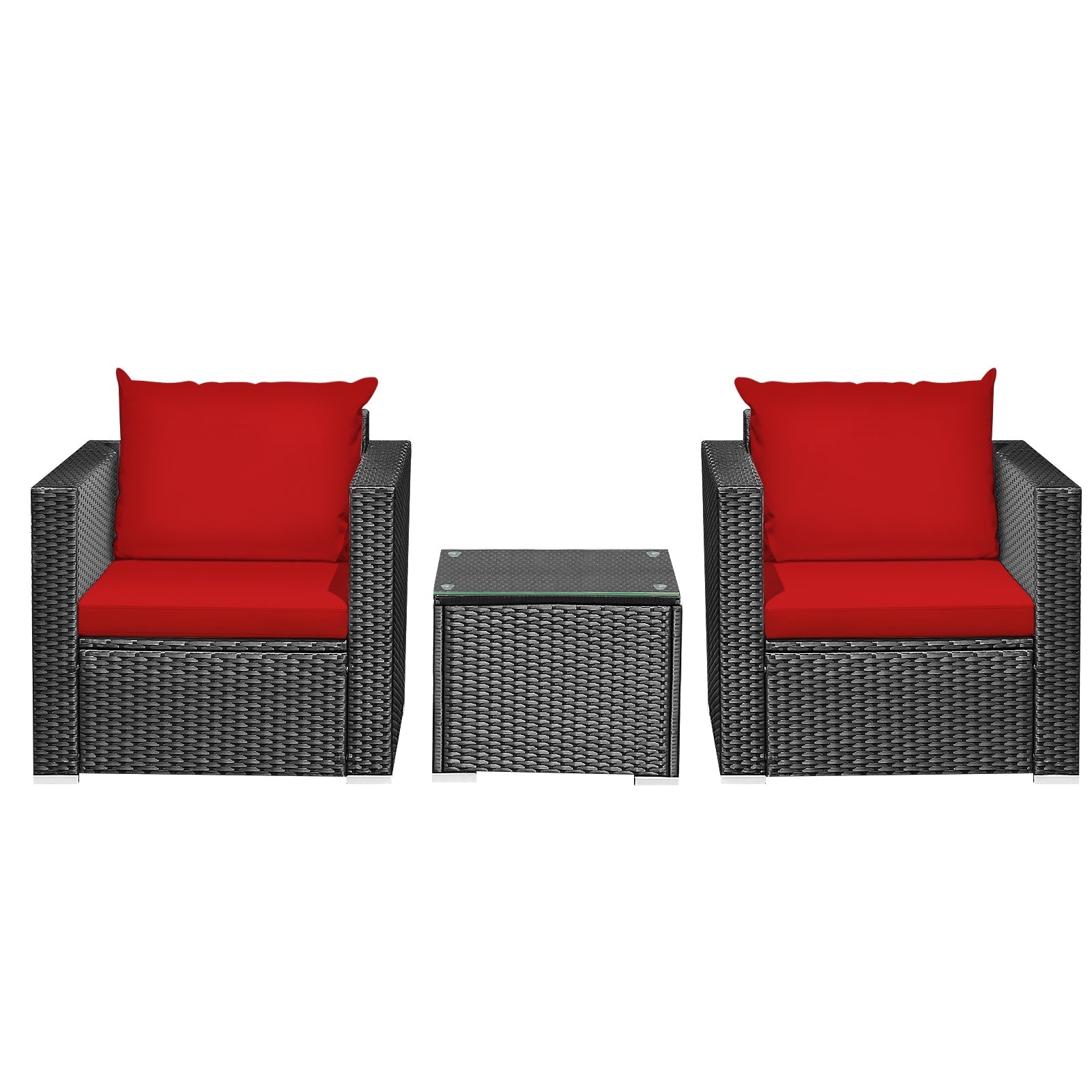 3 Pieces Patio Wicker Conversation Set with Cushion-Red