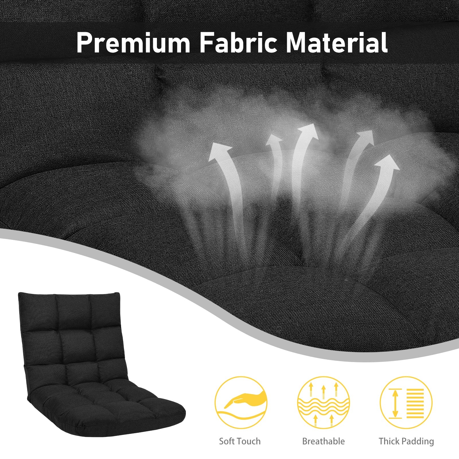 14-Position Adjustable Folding Lazy Gaming Sofa-Black
