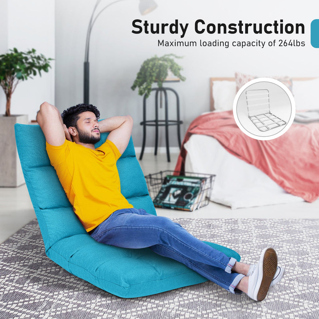 14-Position Adjustable Folding Lazy Gaming Sofa-Light Blue