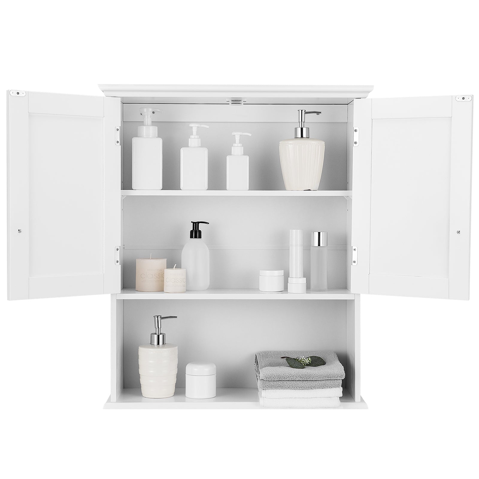 2-Door Wall Mount Bathroom Storage Cabinet with Open Shelf-White