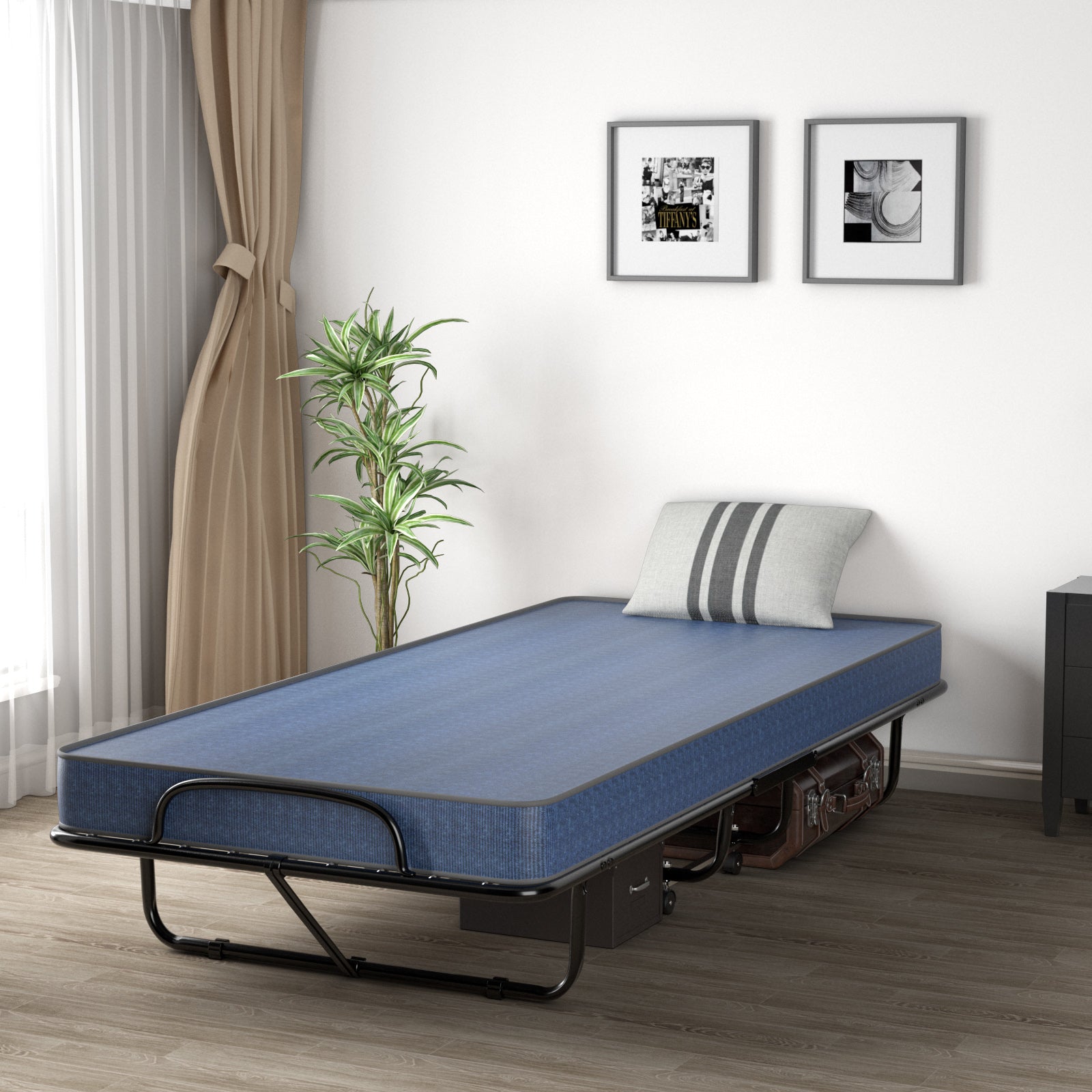 Rollaway Guest Bed with Sturdy Steel Frame and Memory Foam Mattress Made in Italy-Navy
