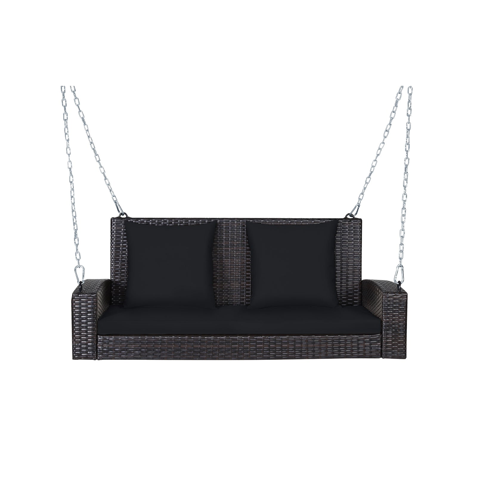 2-Person Patio Rattan Porch Swing with Cushions-Black