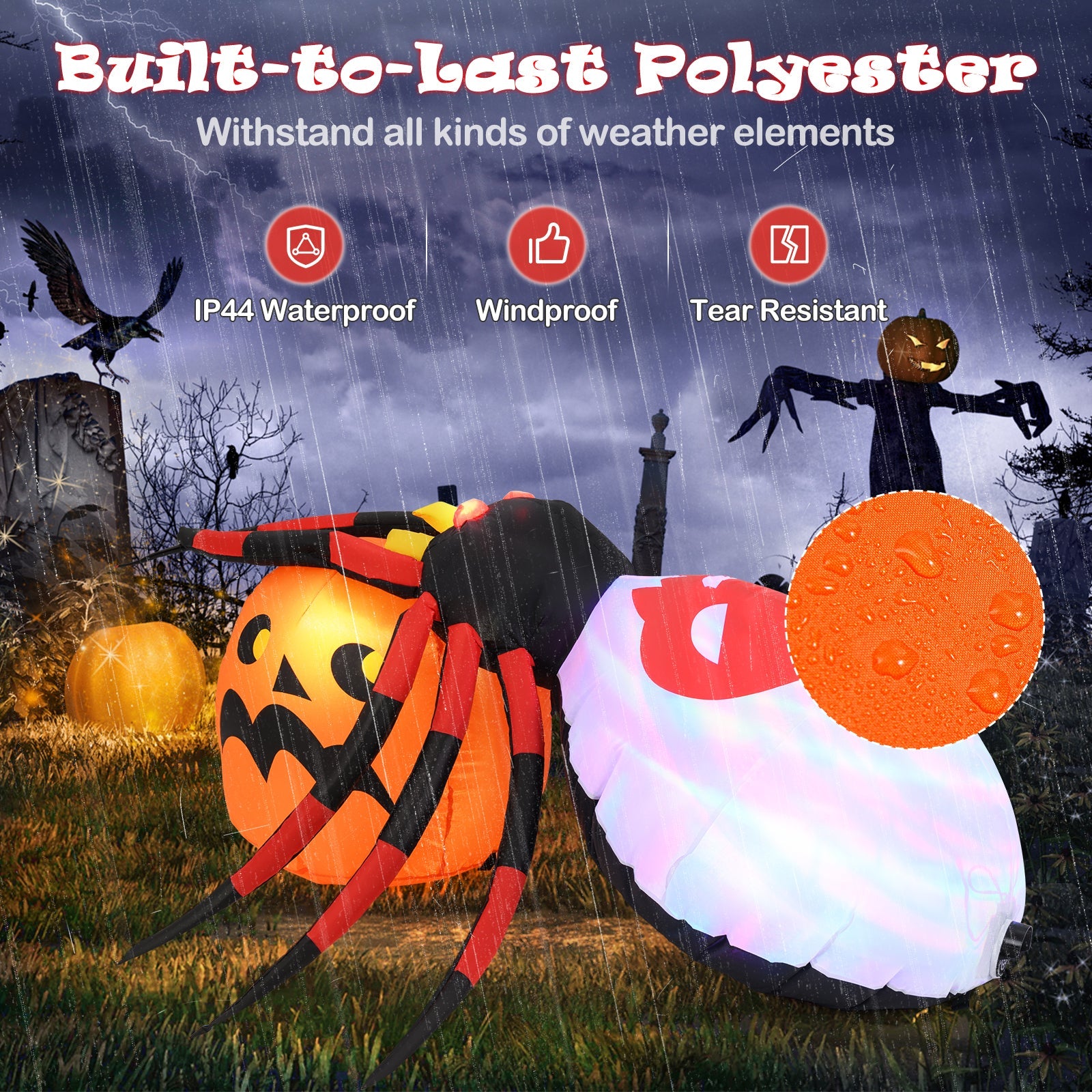 4.9 x 4.6 Feet Inflatable Spider with Pumpkin and Rotating Light