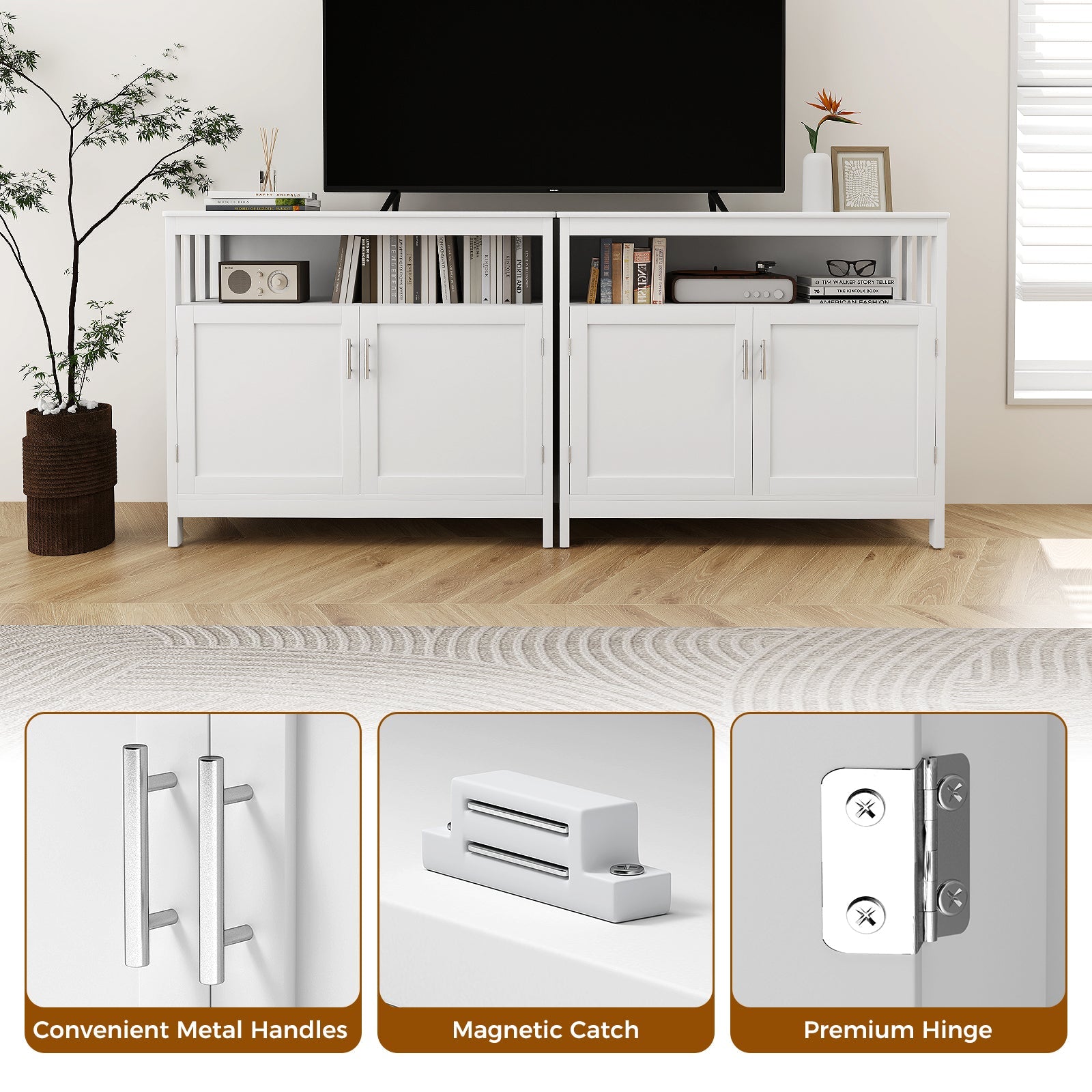 Kitchen Buffet Server Sideboard Storage Cabinet with 2 Doors and Shelf-White