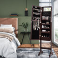 Mirrored Jewelry Cabinet Armoire Organizer w/ LED lights-Brown