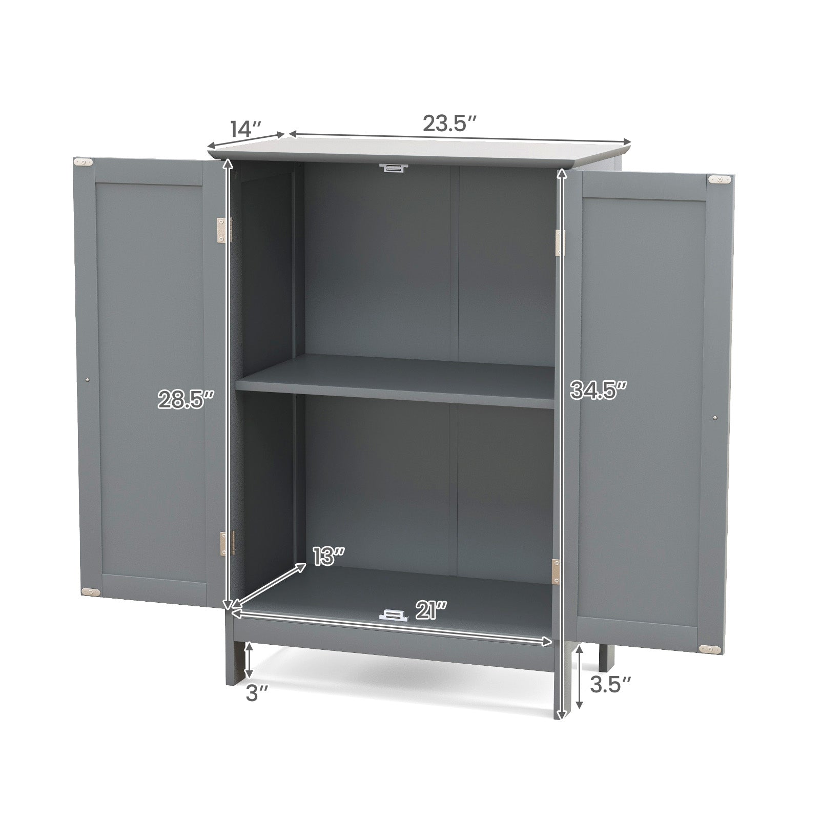 Bathroom Floor Storage Double Door Cupboard Cabinet-Gray