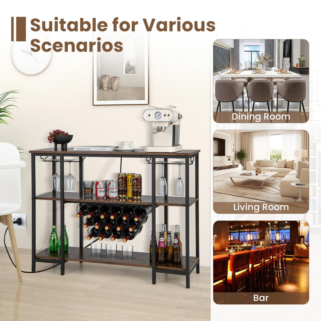 Industrial Wine Rack Wine Bar Cabinet with Storage Shelves-Brown
