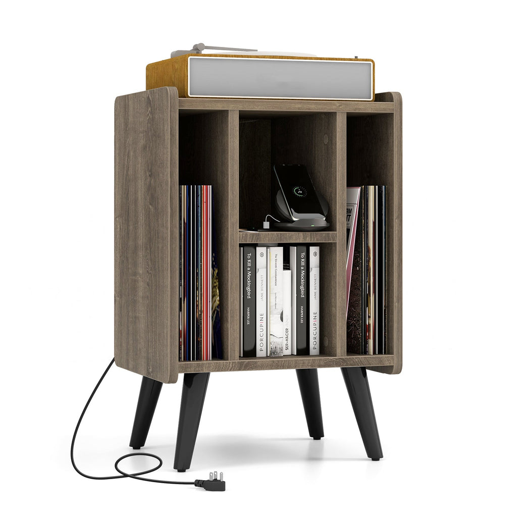 Vinyl Record Storage Turntable Stand with 4 Open Shelves-Gray