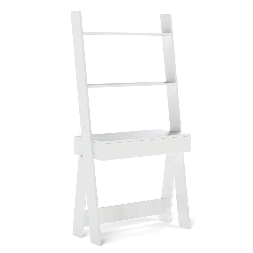Ladder Shelf Desk with Countertop Drawer and Anti-Toppling Device-Oak