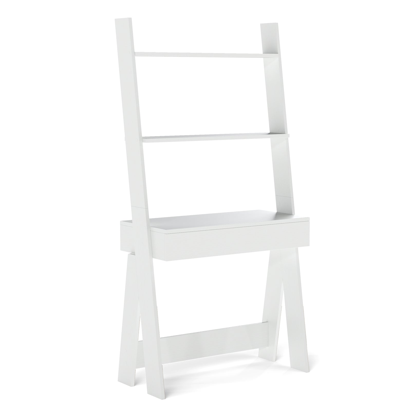 Ladder Shelf Desk with Countertop Drawer and Anti-Toppling Device-Oak
