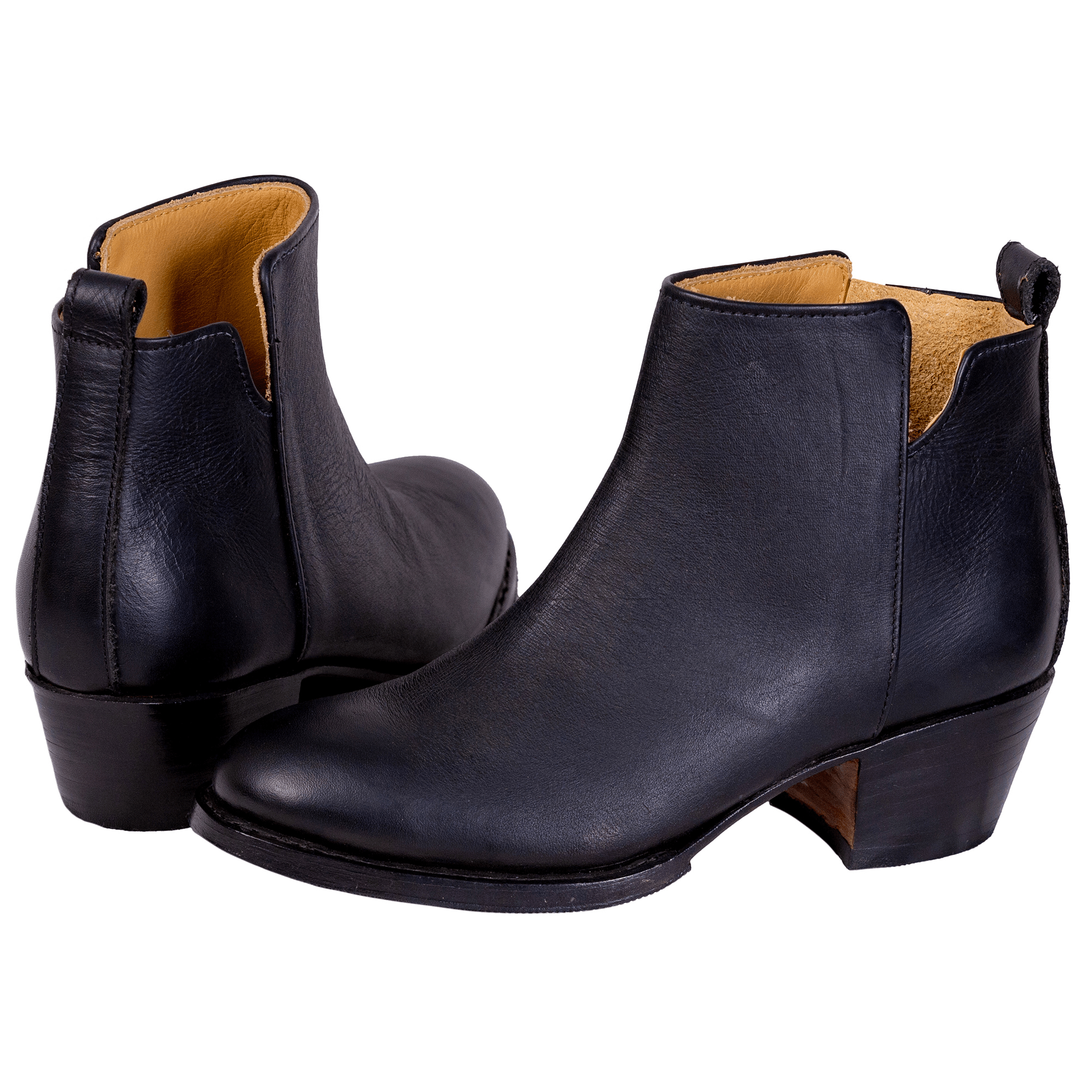 Womens Black Leather Ankle Boots - Handmade Classic Low Cut Style