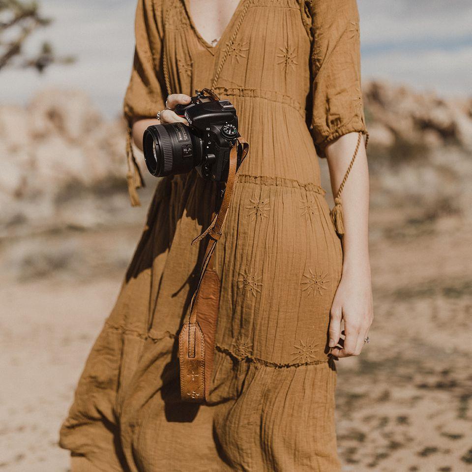 Light Brown Leather Camera Strap