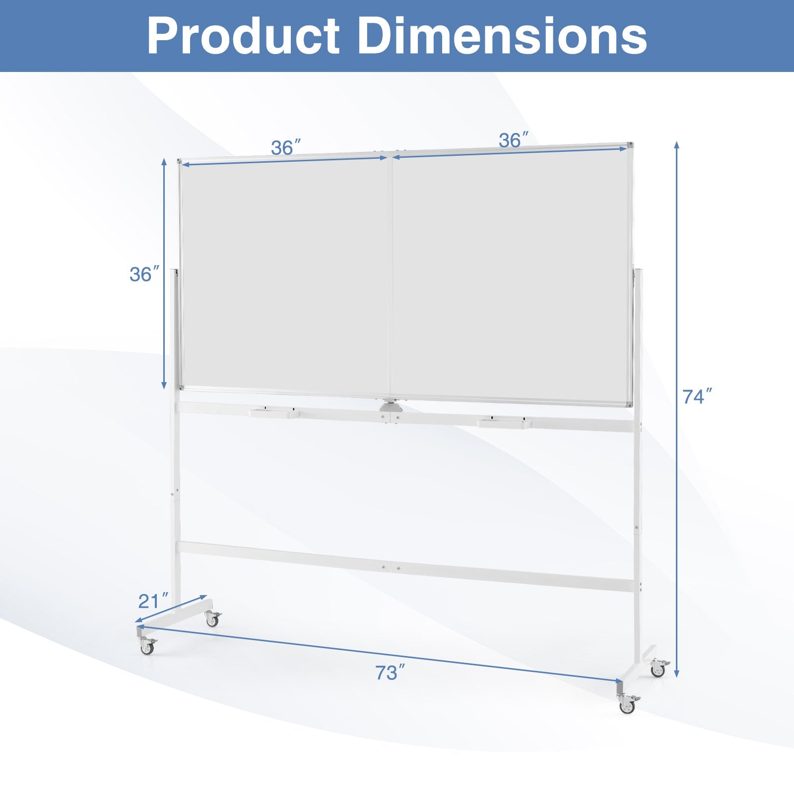 Rolling Double-Sided Magnetic Whiteboard on Wheels with Stand and Aluminum Alloy Frame-White