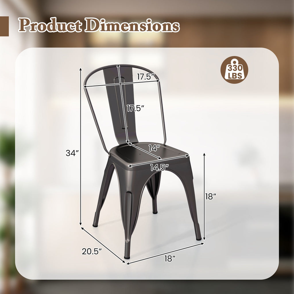 Metal Dining Chairs Set of 4 with Removable Backrest for Dining Room Restaurant Living Room-Gun
