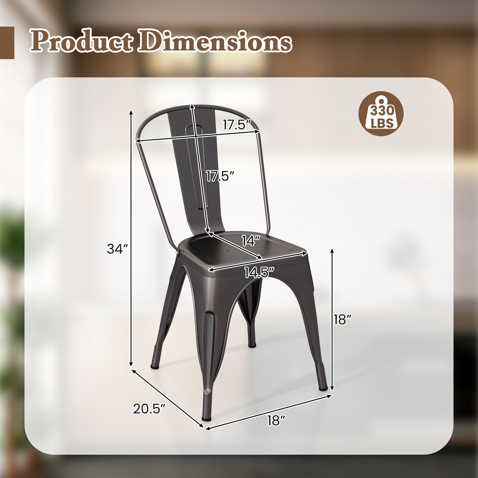 Metal Dining Chairs Set of 4 with Removable Backrest for Dining Room Restaurant Living Room-Gun