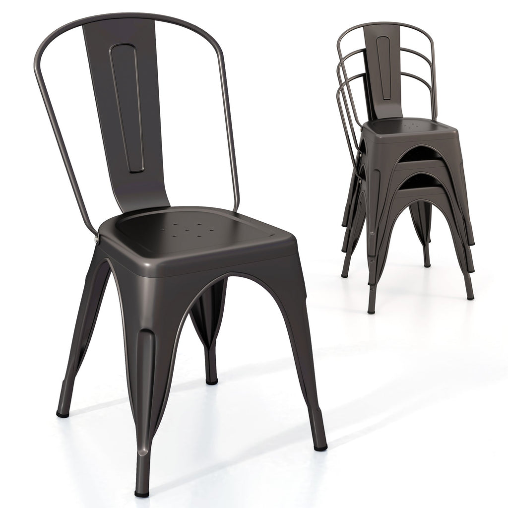 Metal Dining Chairs Set of 4 with Removable Backrest for Dining Room Restaurant Living Room-Gun