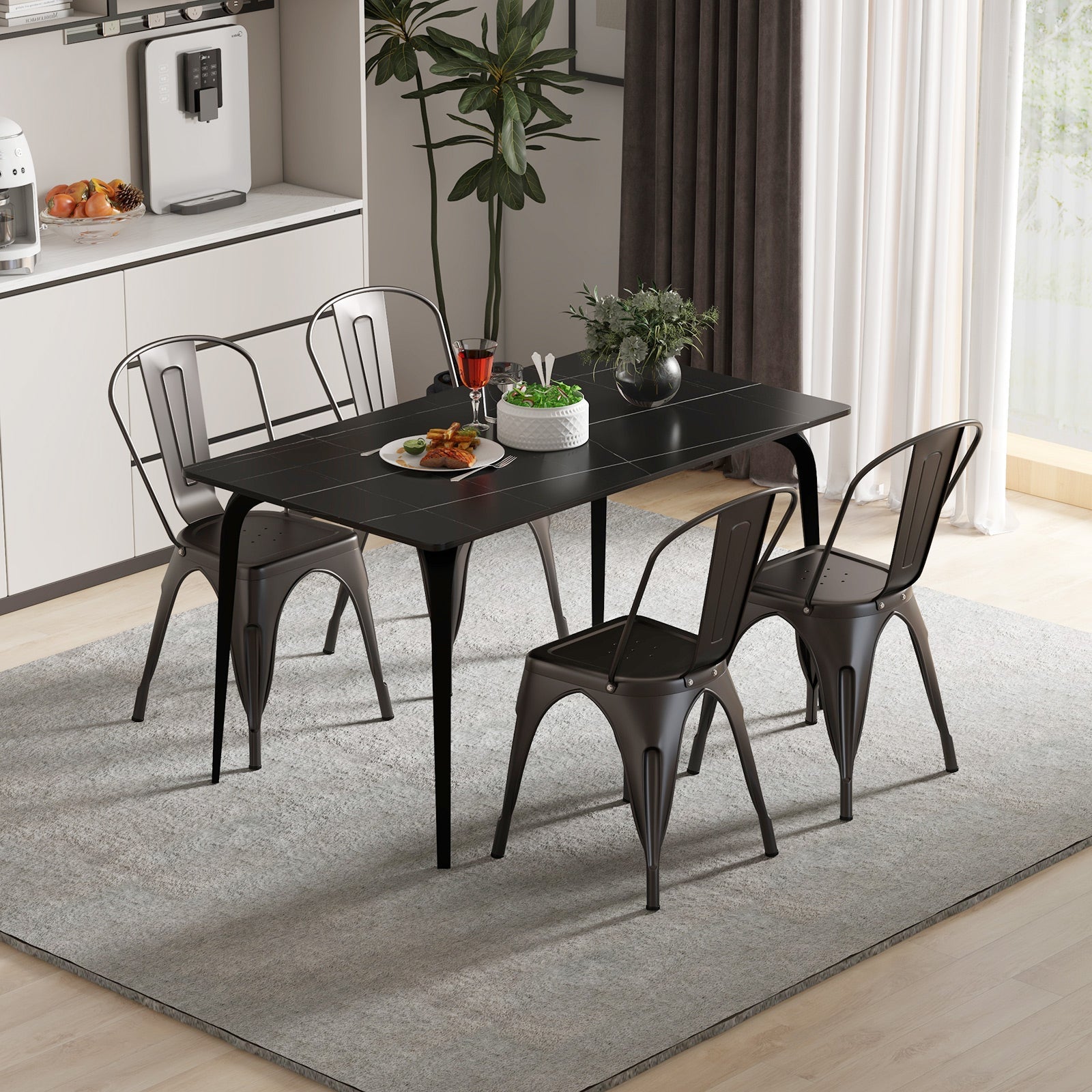 Metal Dining Chairs Set of 4 with Removable Backrest for Dining Room Restaurant Living Room-Gun