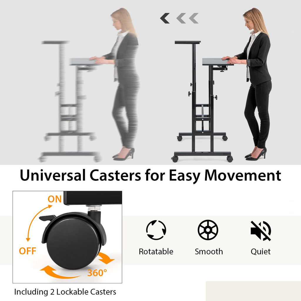 Mobile Stand-up Computer Desk Adjustable with 2 Tilting Desktops-Black